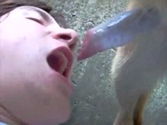 Slut waiting for dog orgasm to enter her mouth